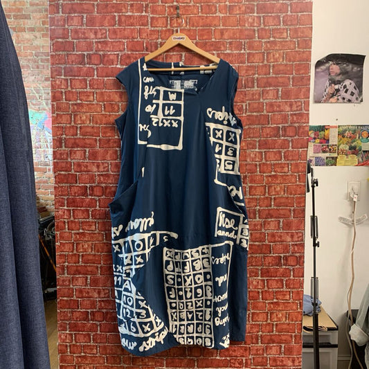 Rundholz Maxi Dress Screen Print Text Pattern Blue/White