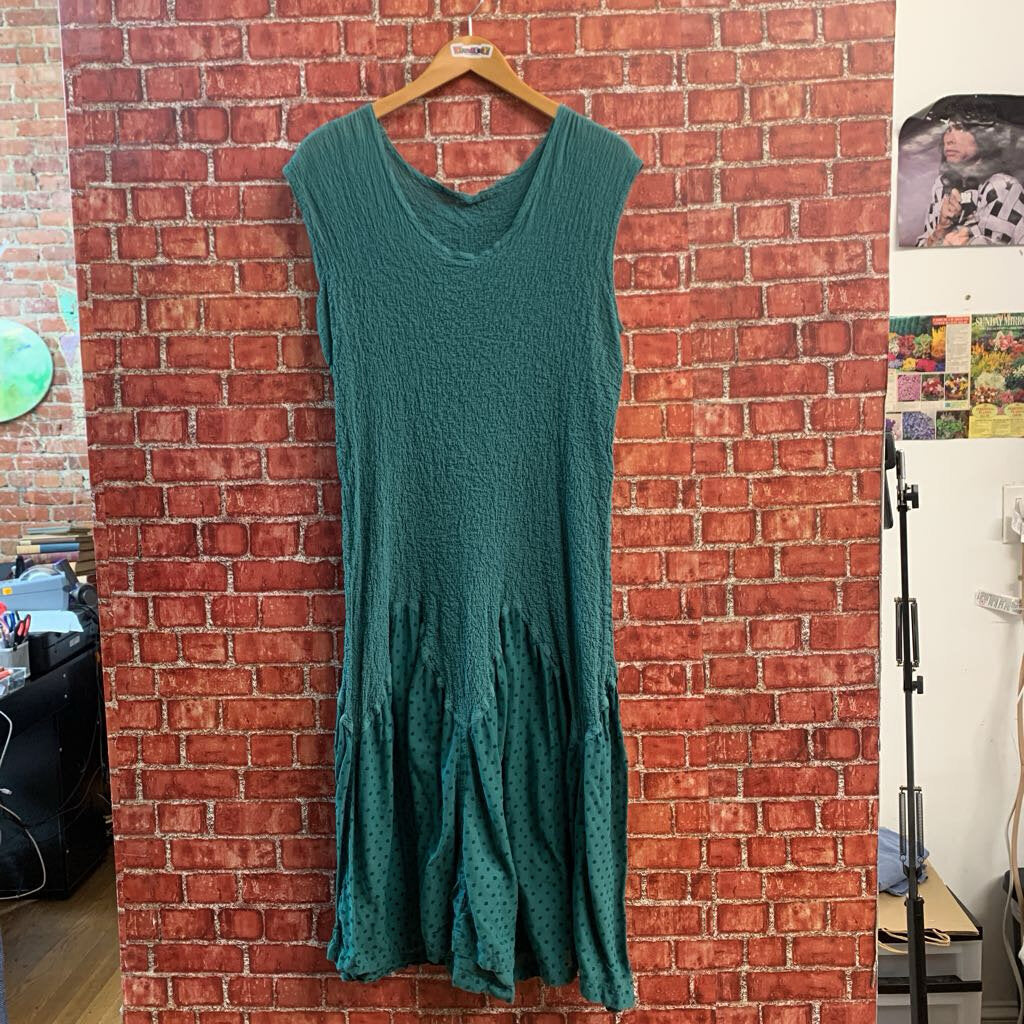 ISSEY MIYAKE Cauliflower Midi Dress Scrunchy Dot Bottom Teal