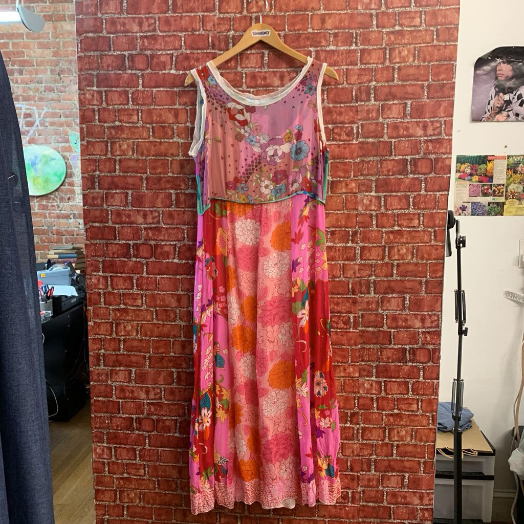 Johnny Was Maxi Dress Silk Tank with Slip Floral Pink/Multi Size L