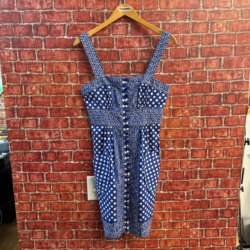 Plenty Mini Dress Tank Dots Buttons Blue/White Size 4