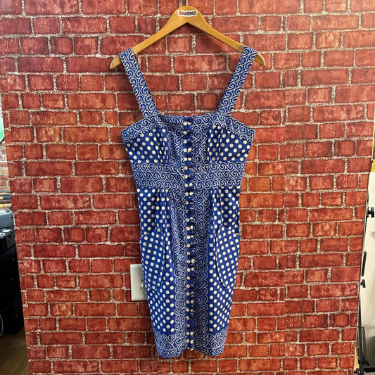 Plenty Mini Dress Tank Dots Buttons Blue/White Size 4