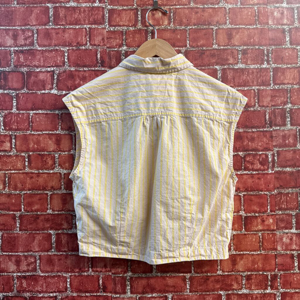 Maeve Tank Button Up Striped Crop Tan/Yellow Size S