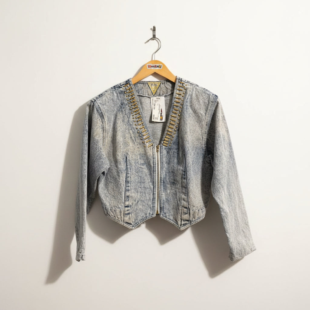 Vintage Jacques Blue Denim Jacket W/Embellishments Ladies Size S