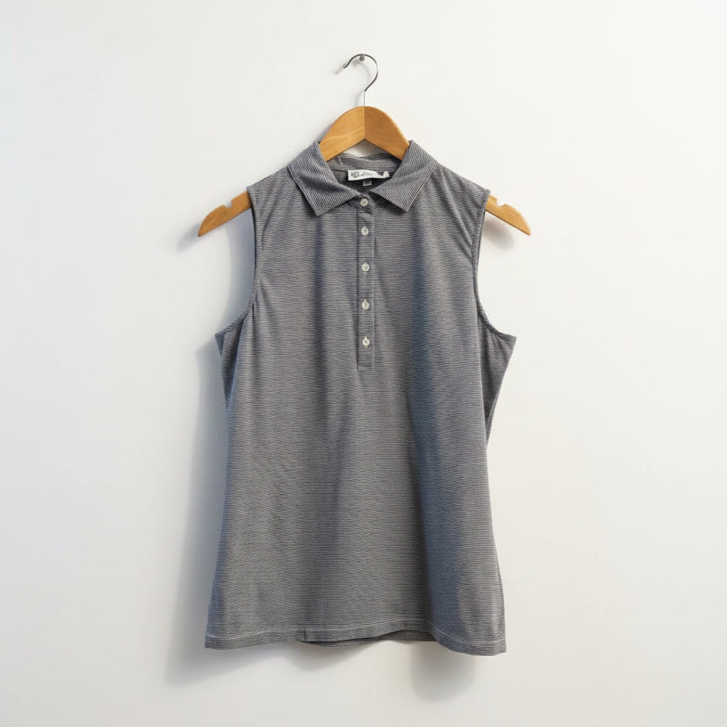 Loro Piana Blue Striped Sleeveless Polo Shirt Ladies Size 48