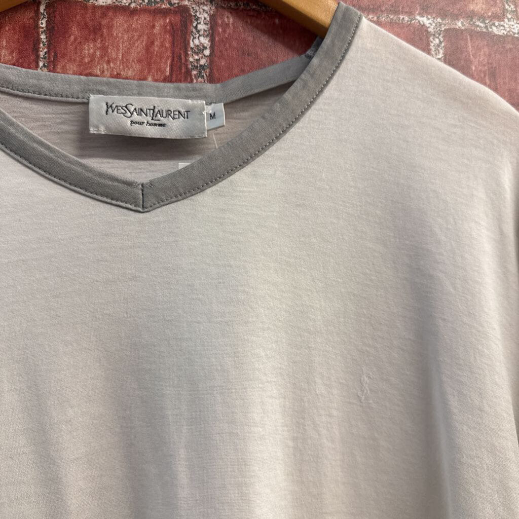 Yves Saint Laurent White Tee W/Grey Trim Men’s Size M