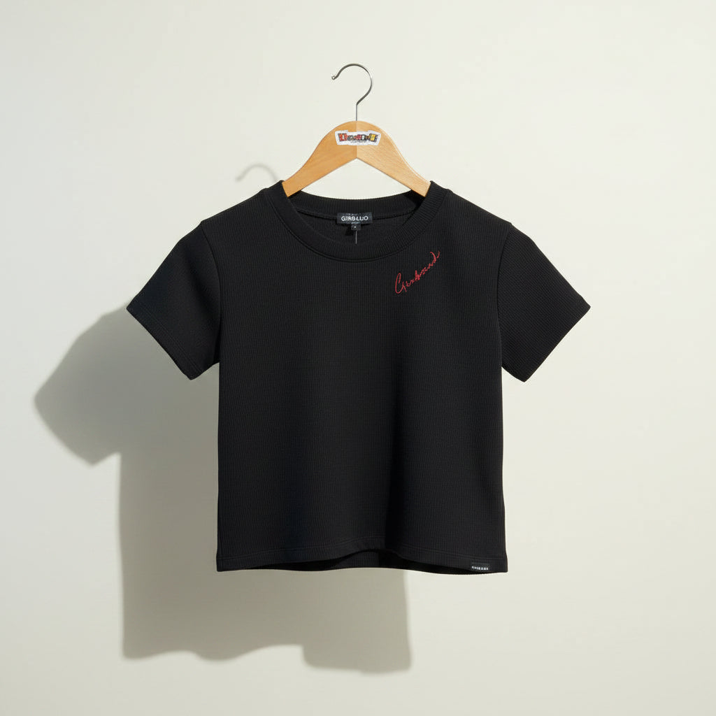 Marithe Francois Girbaud Black Ribbed Baby Tee Black Ladies Size L