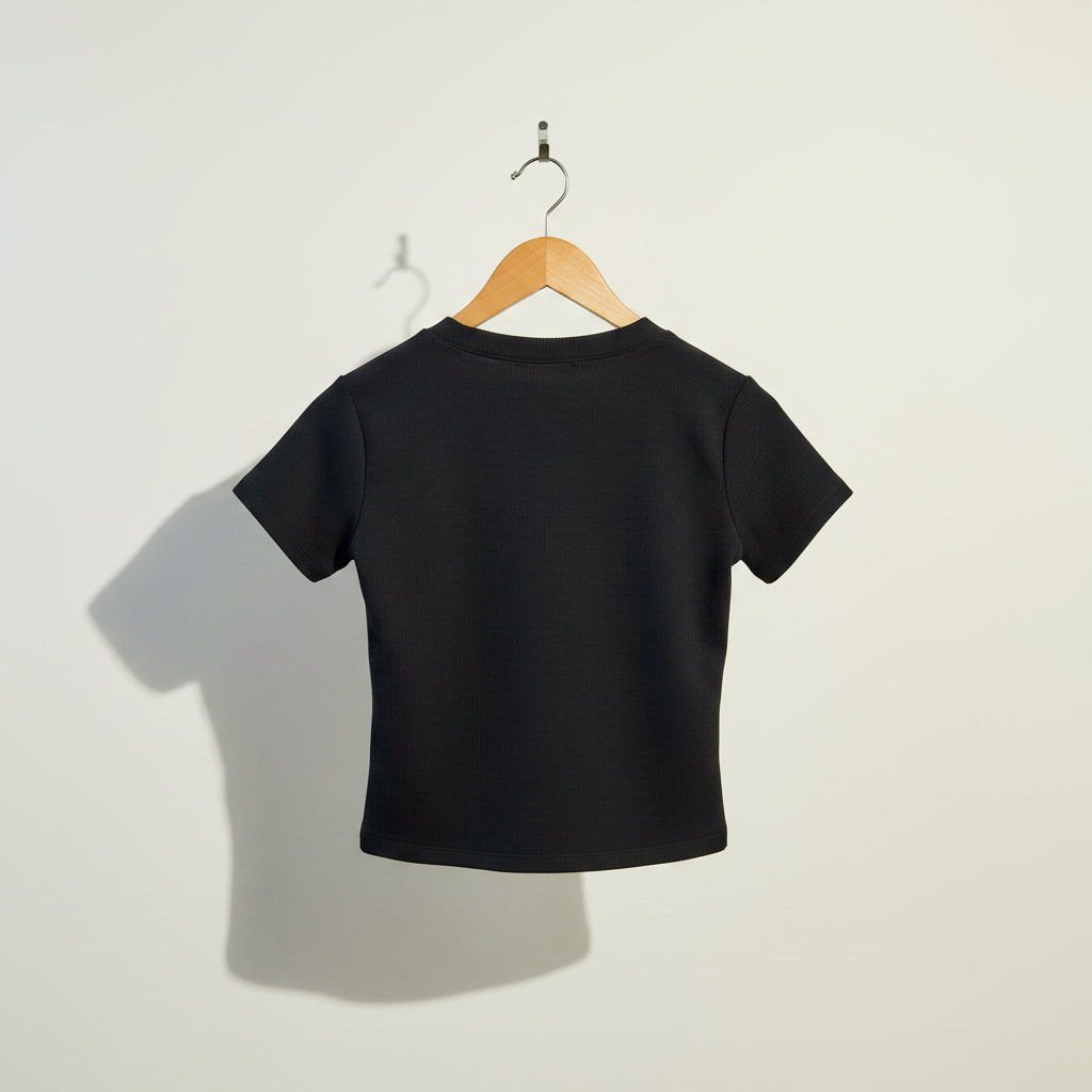 Marithe Francois Girbaud Black Ribbed Baby Tee Black Ladies Size L
