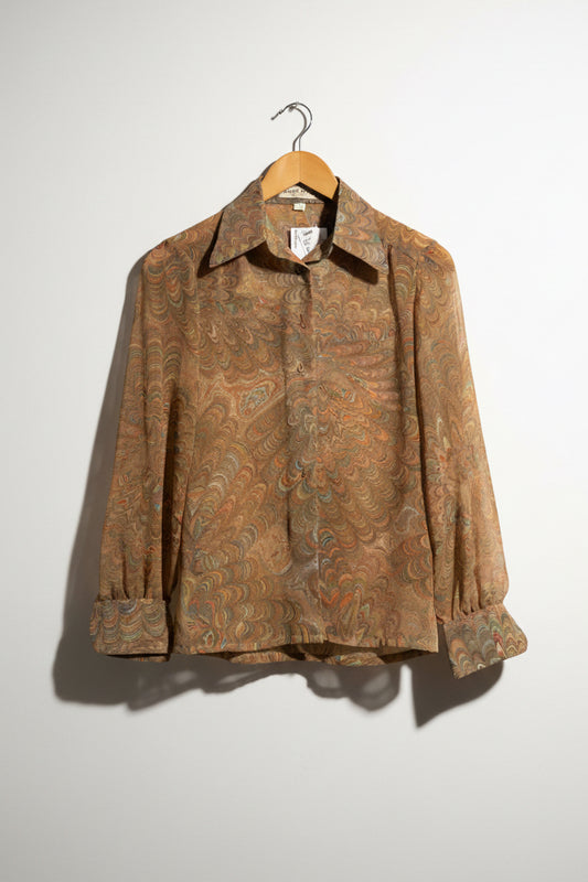 Albert Lewis New York Vintage Button Up Blouse Tan/Multi Ladies Size 6