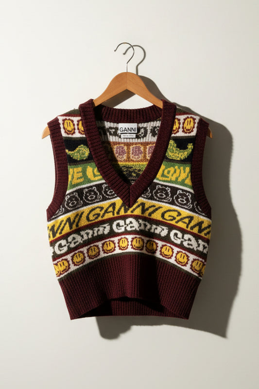 Ganni Sweater Vest Red/Green/Multi Size S