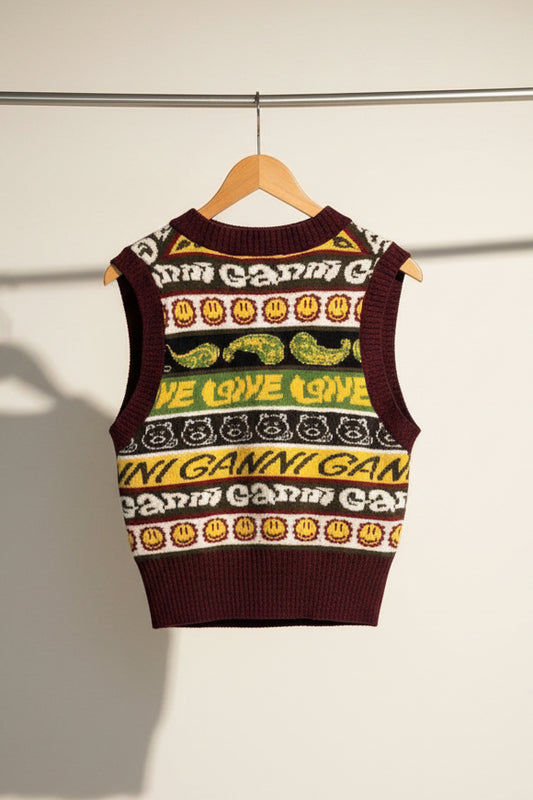 Ganni Sweater Vest Red/Green/Multi Size S