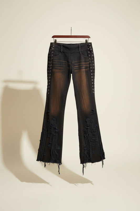 Namilia Patchwork Lace Side Brown Jeans Size S