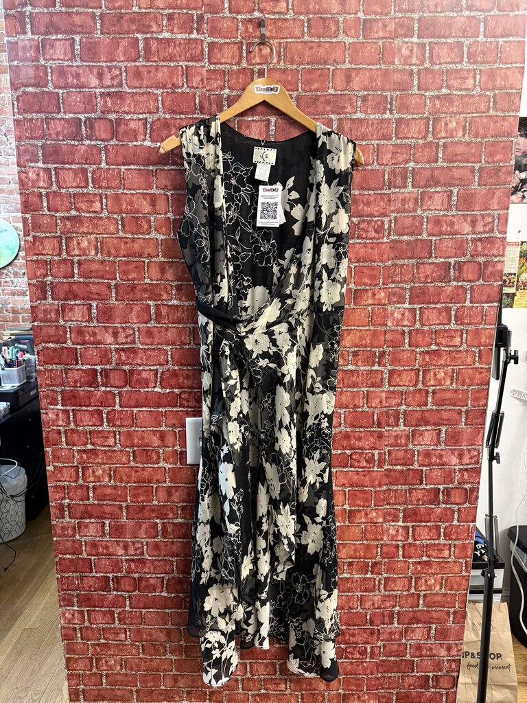 iCE Y2K Maxi Dress Tank Wrap Floral Silk Black/Beige Size 6