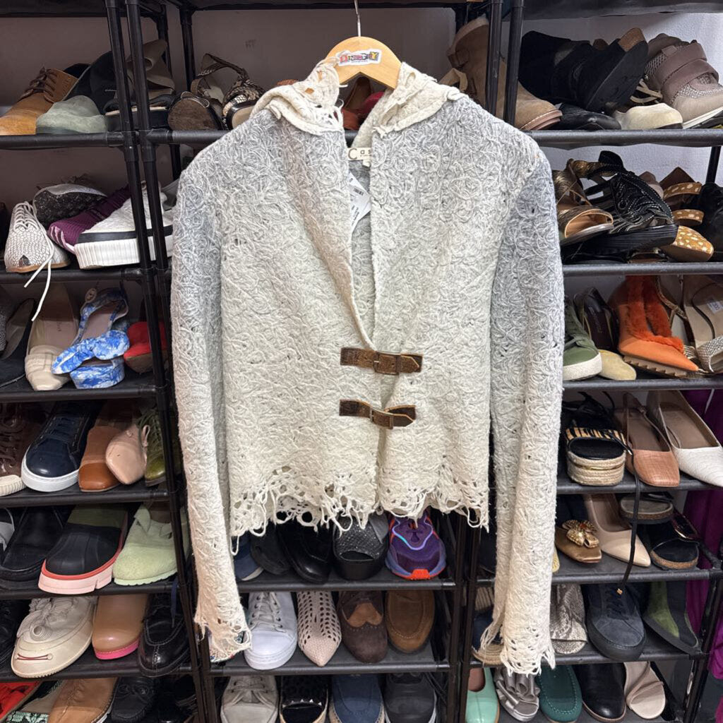 Casch Hooded Jacket Boiled Wool Ombre Grey/Beige Size 36