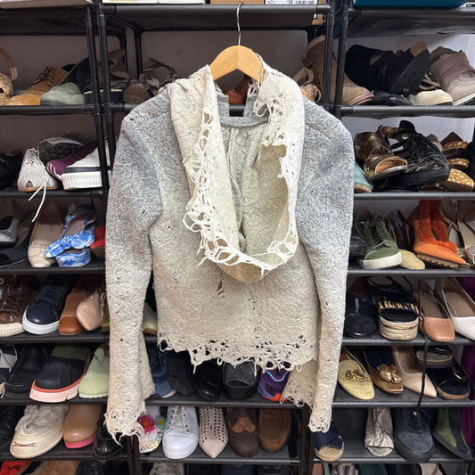 Casch Hooded Jacket Boiled Wool Ombre Grey/Beige Size 36