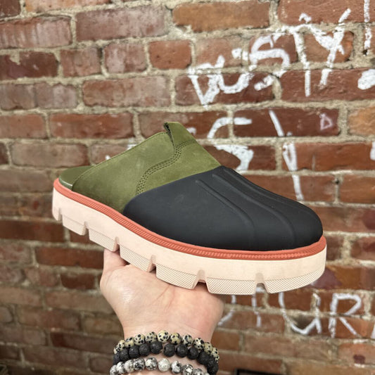 Sorel Duck Boot Slides Suede/Rubber Olive/Grey/Pink Size 10.5
