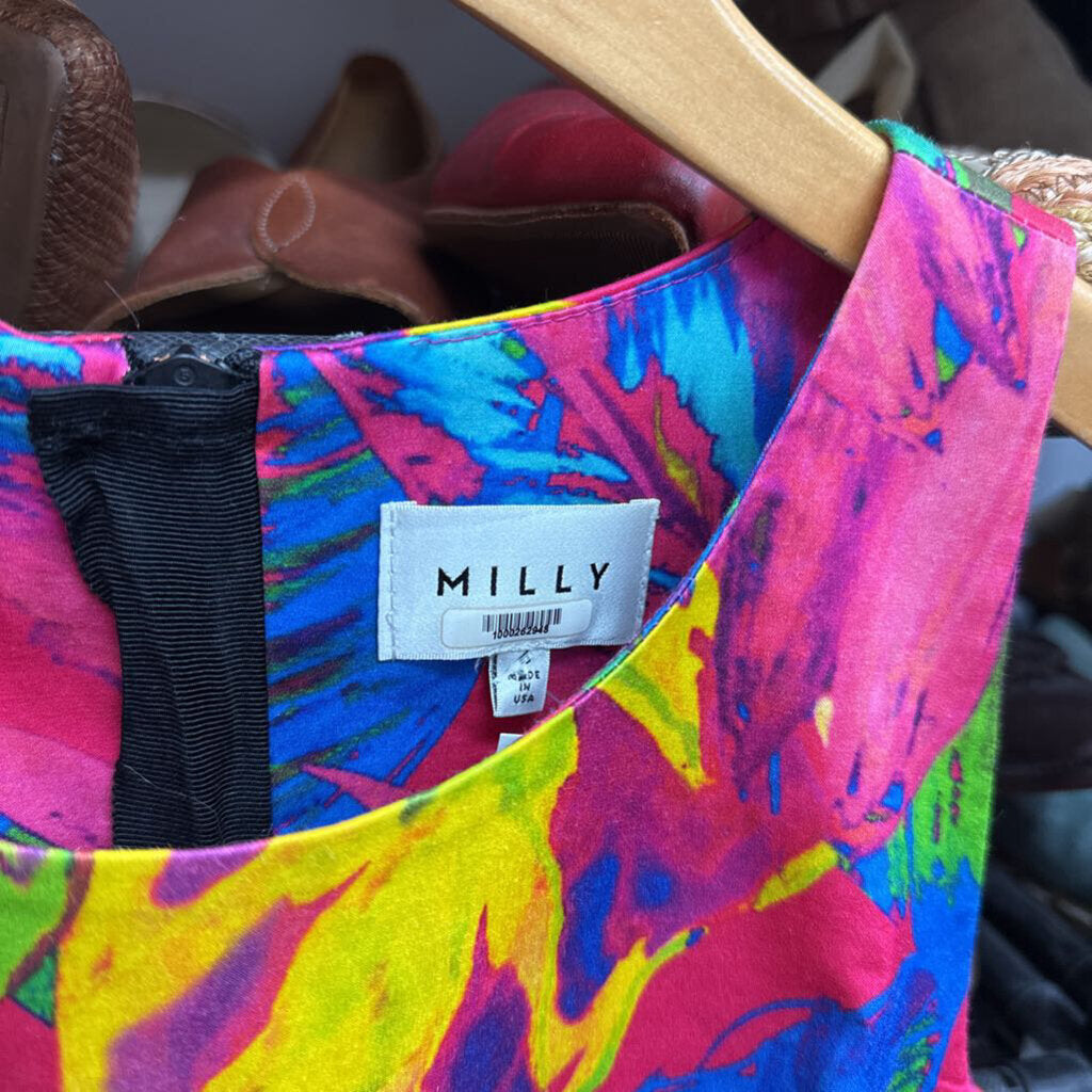 Milly Midi Dress Tank Leaves Neon Pink/Multi Size 4