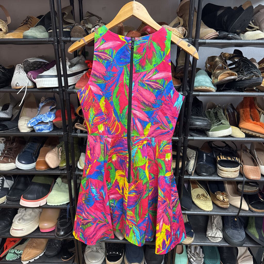 Milly Midi Dress Tank Leaves Neon Pink/Multi Size 4