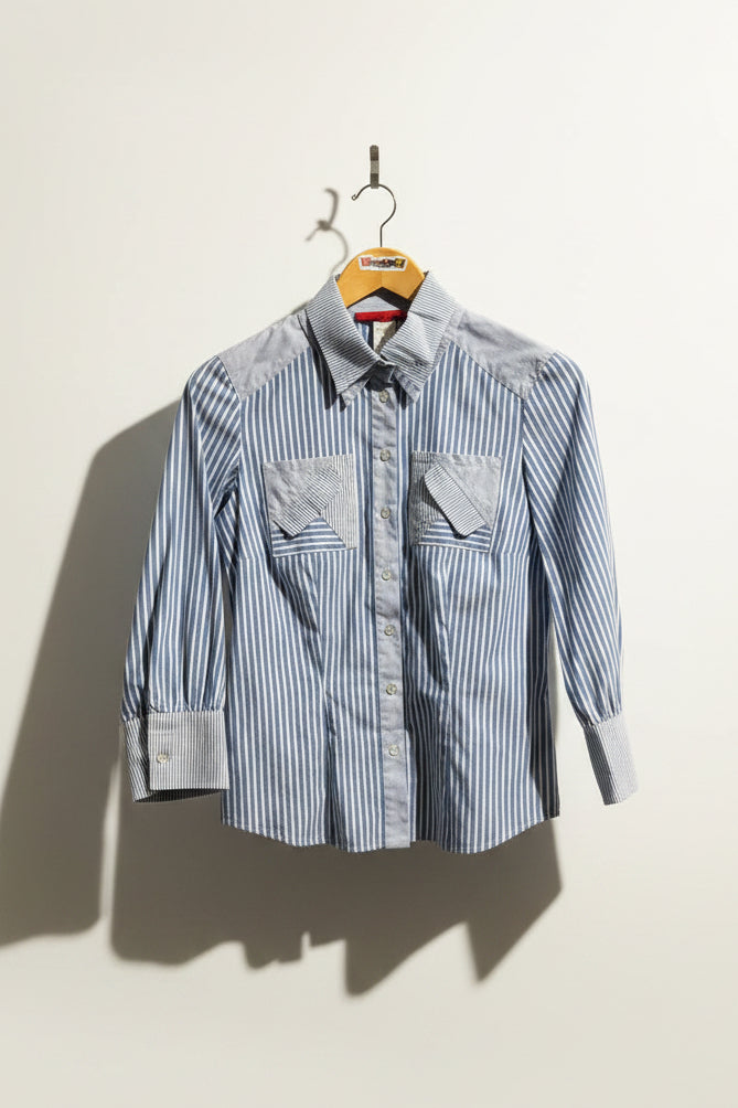 Les Copains Blue Striped Button Down Top Size 40