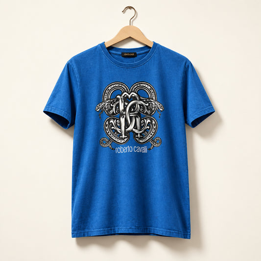 Roberto Cavalli Blue Graphic Tee Size L