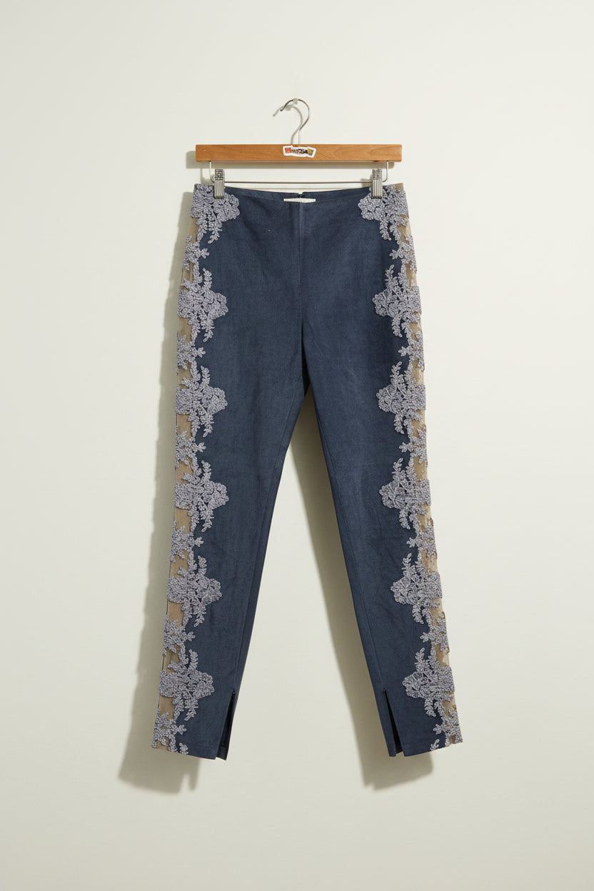 Gomez-Gracia Blue Suede Pants With Lace Sides Size 8