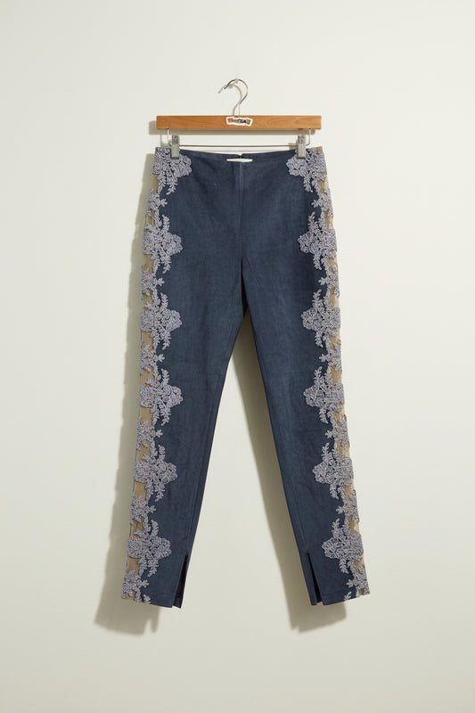 Gomez-Gracia Blue Suede Pants With Lace Sides Ladies Size 8