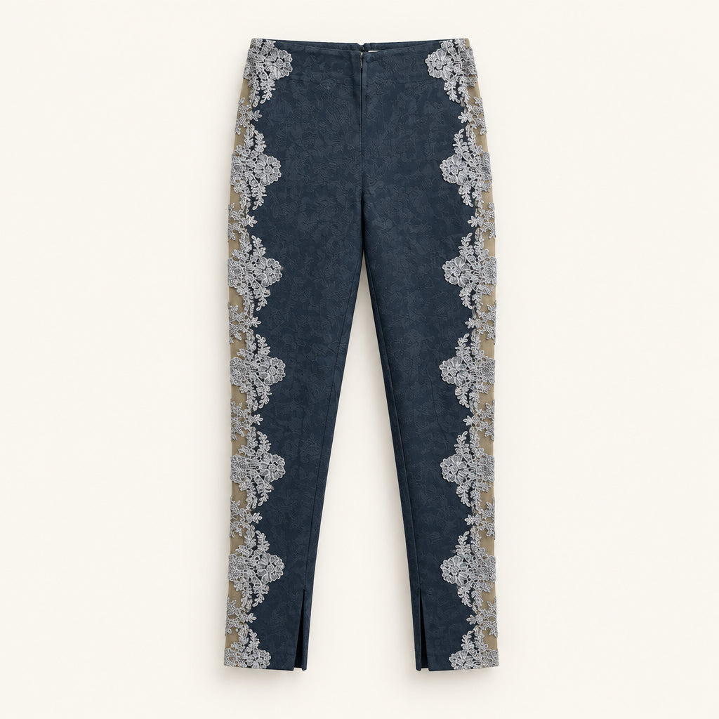 Gomez-Gracia Blue Suede Pants With Lace Sides Size 8