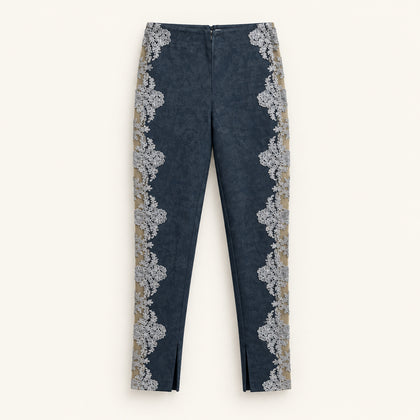 Gomez-Gracia Blue Suede Pants With Lace Sides Size 8