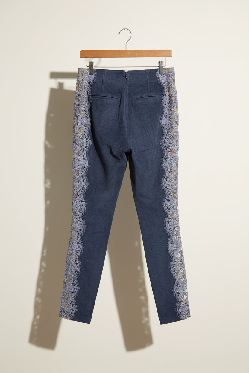Gomez-Gracia Blue Suede Pants With Lace Sides Size 8