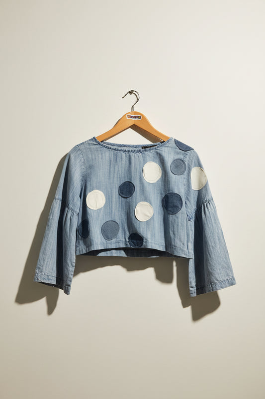 Re_Anna_Mated x Side Stitch 3/4 Sleeve Blouse Blue/White Ladies Size L