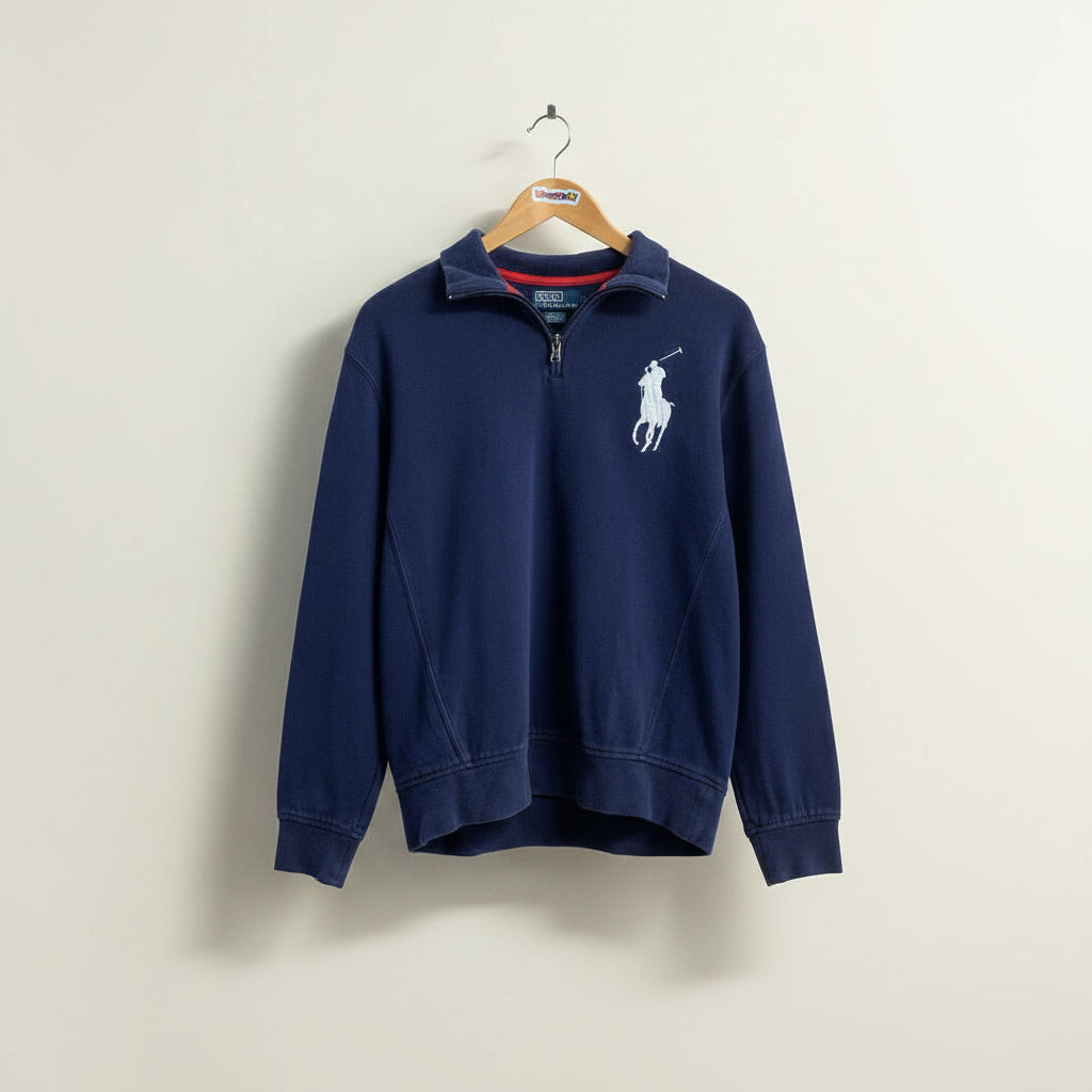 Polo Ralph Lauren Long Sleeve Quarter Zip With Arm Patch Navy Blue Size M
