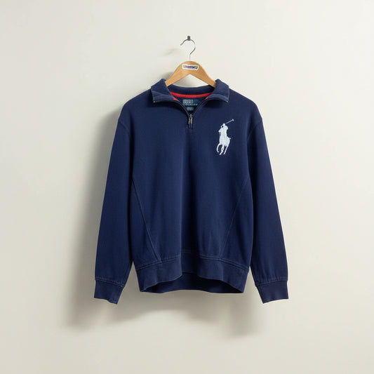 Polo Ralph Lauren Long Sleeve Quarter Zip With Arm Patch Navy Blue Size M
