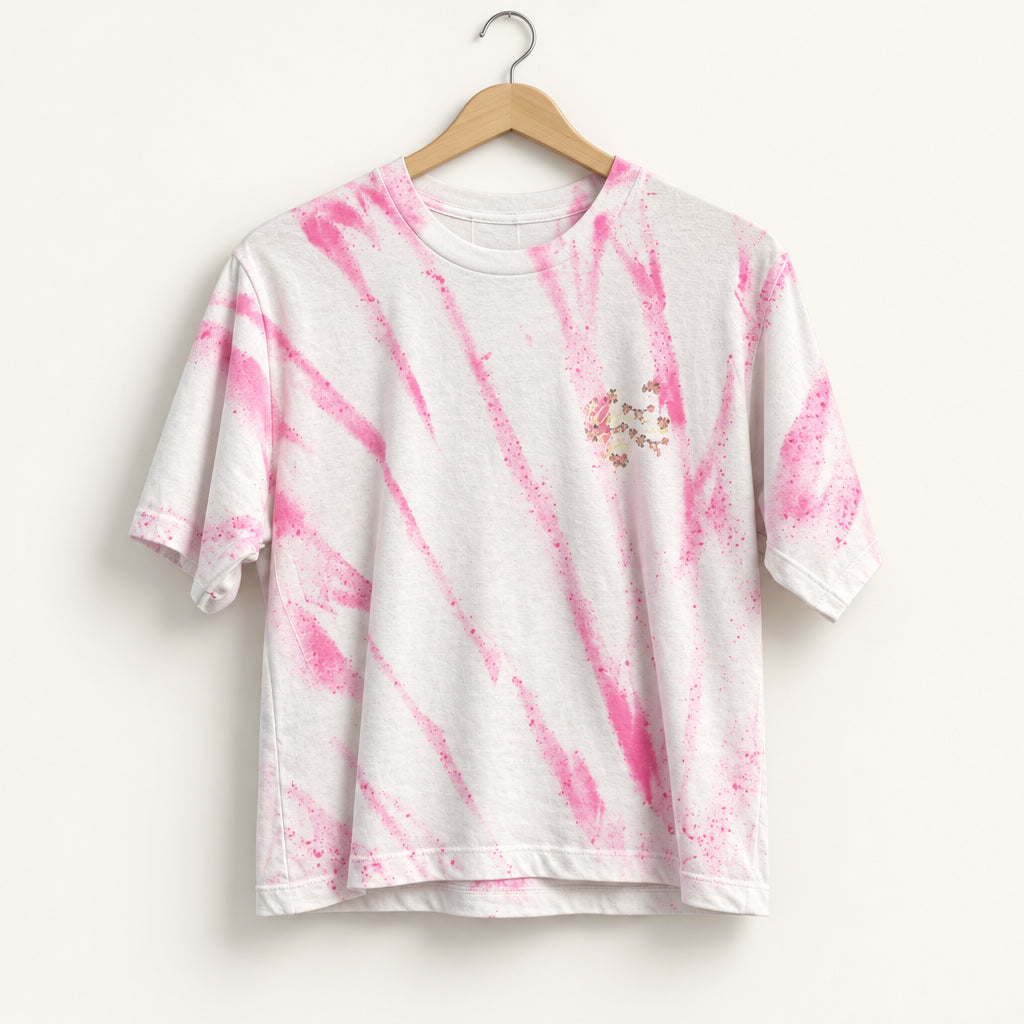 D. Claudio Tee Spray Paint Crop Pink/White Size S