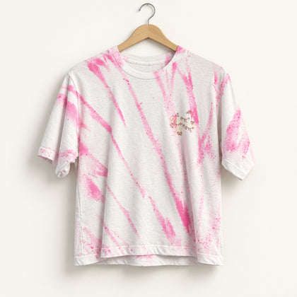 D. Claudio Tee Spray Paint Crop Pink/White Size S