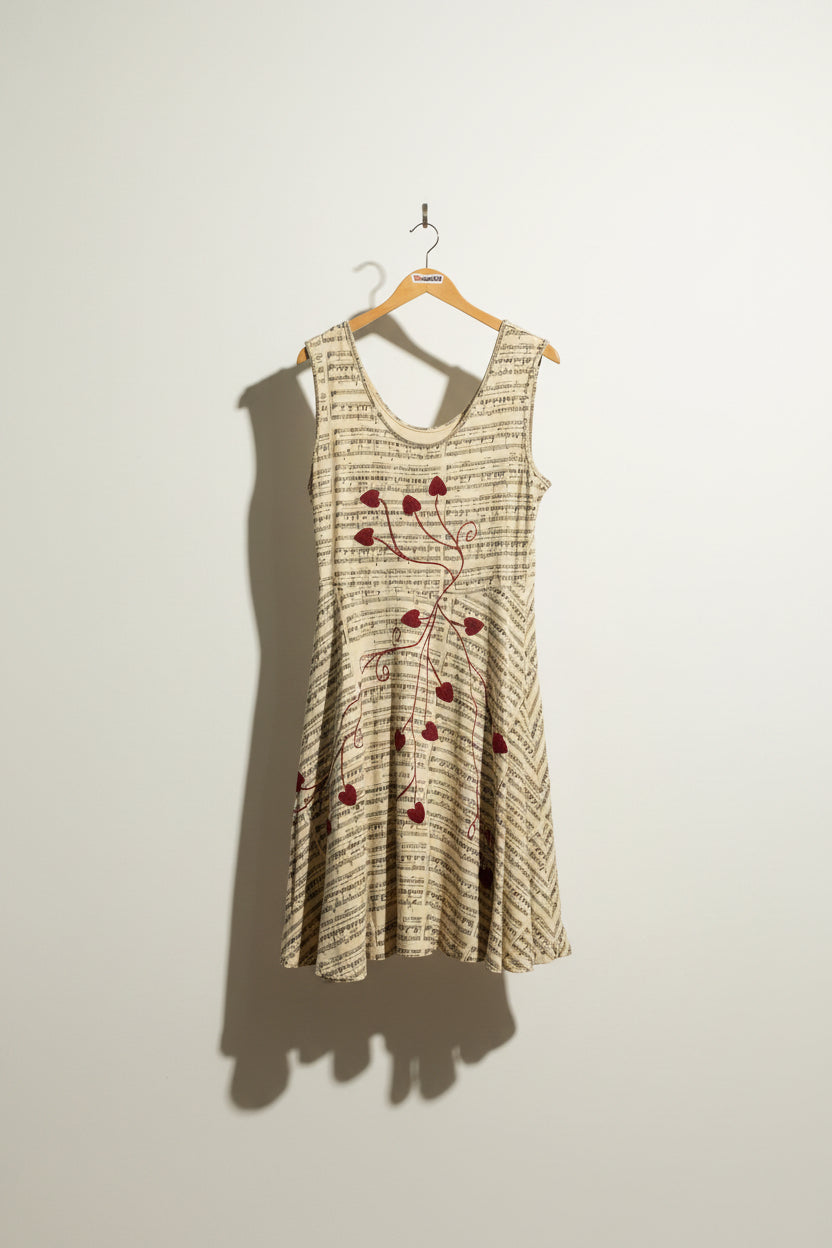 Effie's Heart Tank Dress Music Notes Hearts Beige/Black/Red Size XL