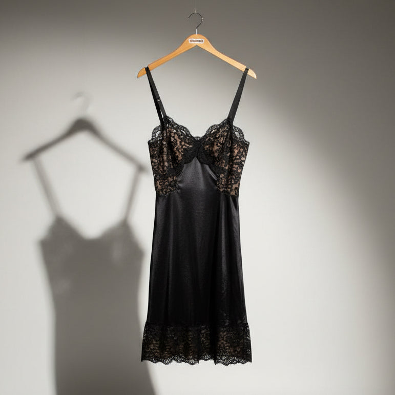 Gossard Vintage Slip Dress Lace Top Black Size 34