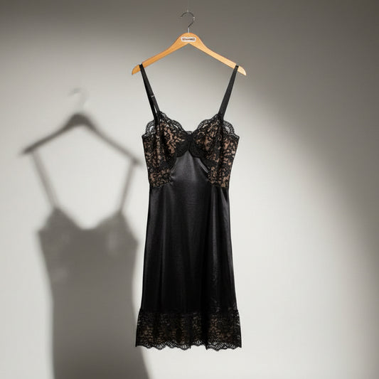 Gossard Vintage Slip Dress Lace Top Black Size 34