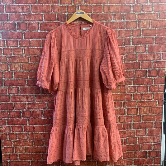 Doen Mini Dress Short Sleeve Lace Trim Floral Salmon Size
