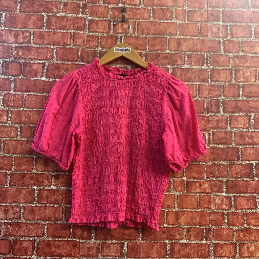 J Crew Blouse Short Sleeve Stretch Polka Dot Pink Size XS