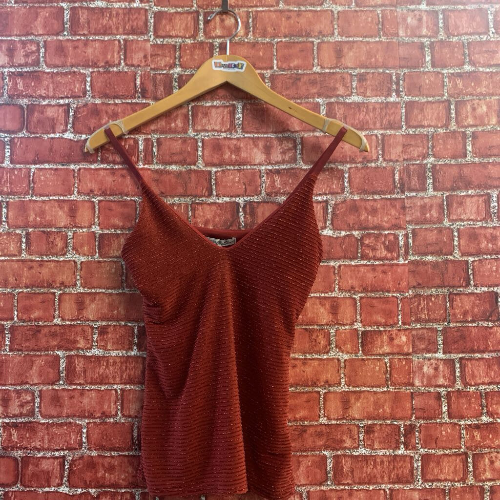 Express One Eleven Tank Glitter Stripes Maroon Size XS