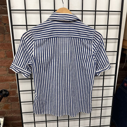 FRAME Polo Top Snaps Stripes Blue/White Size XS