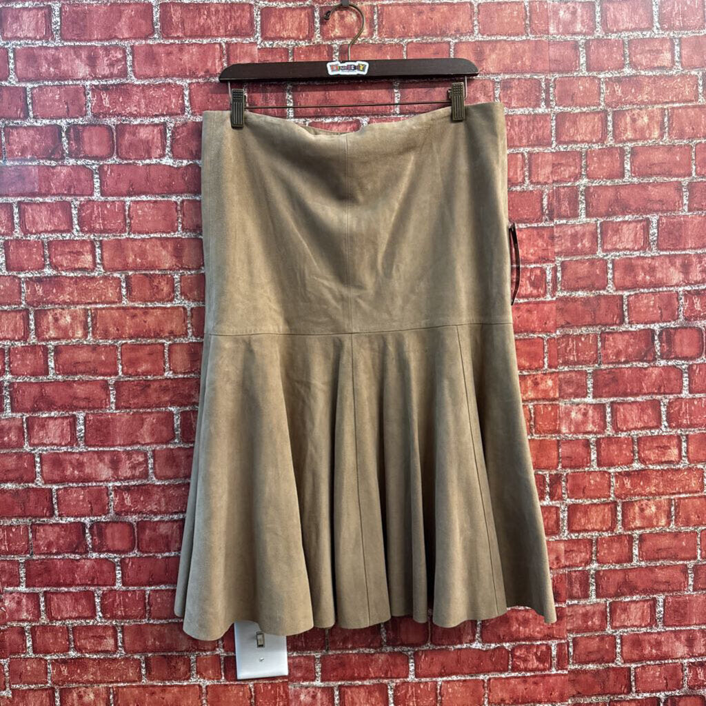 NWT Lauren Ralph Lauren Vintage Midi Skirt Suede Peplum Brown Size 12