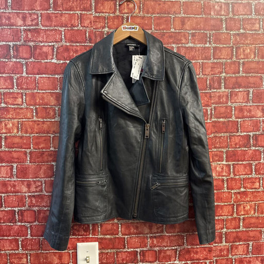 DKNY Leather Moto Jacket Black Size 14
