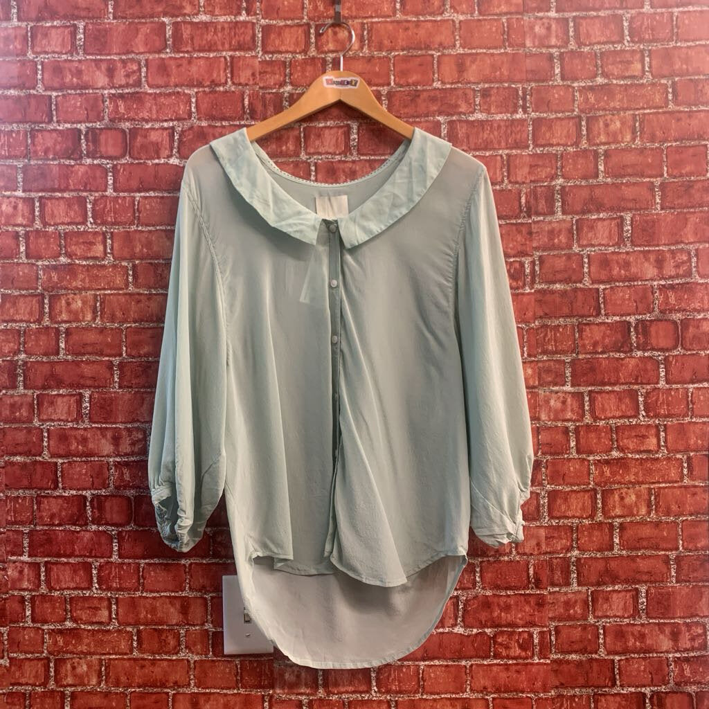 Odille Silk Blouse WIth Collar Mint Green Size M