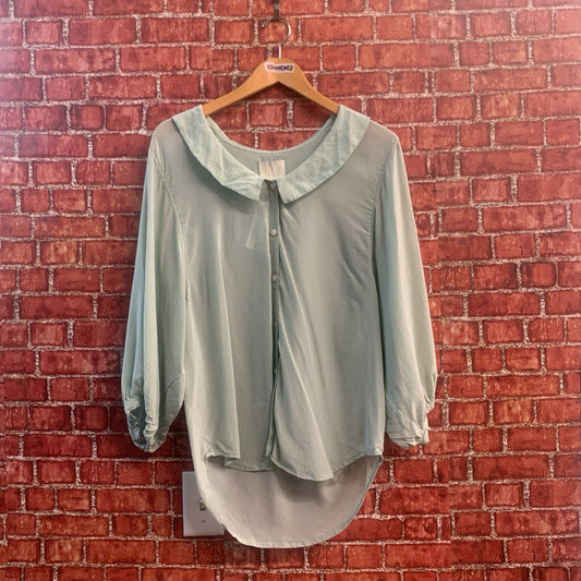 Odille Silk Blouse WIth Collar Mint Green Size M