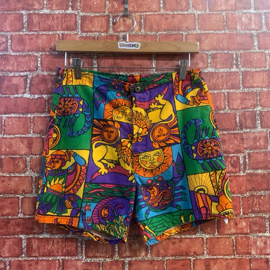 Vintage Sun Themed Shorts Yellow/Orange/Multi Size 30