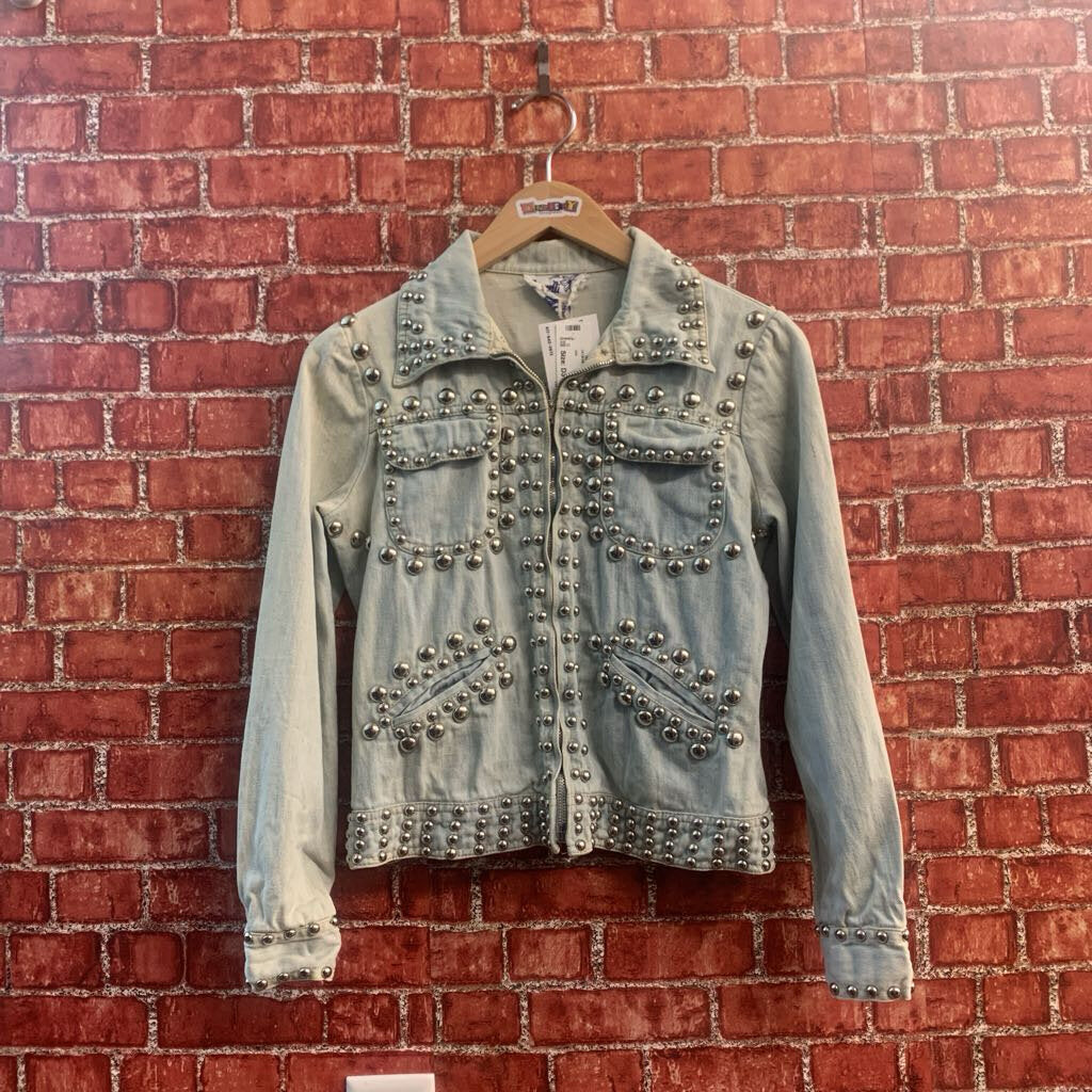 Roncelli Vintage Studded Denim Jacket Light Blue