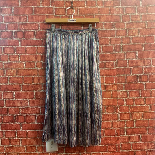 John Meyer Vintage Midi Skirt Squiggle Stripes Purple/Teal/Yellow Size 10