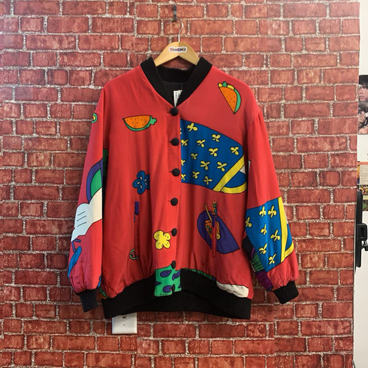 Vintage Hand Painted Silk Bomber Jacket Red/Multi
