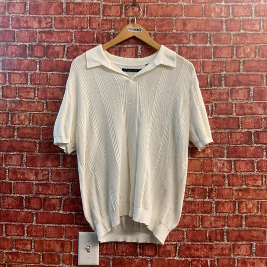 Perry Ellis Crochet Short Sleeve Polo White Size M