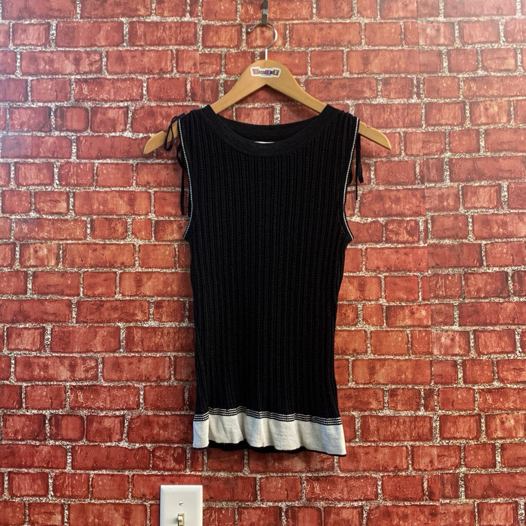 Parallel Vintage Tank Shoulder Tie Ribbed Black/White Size S